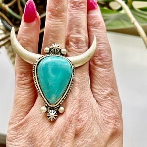 Western Silver Bull Ring Turquoise